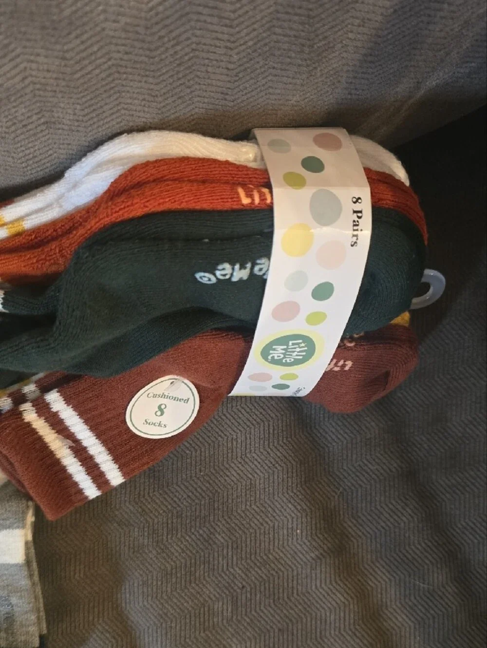 Little Me Kid's Cushioned Gripper Socks - Forest Green & Rust 8pk